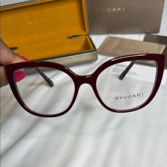 Bulgari Bordeaux (Red) Cat Eye Glasses with Sleek Design - Picture 3 of 6